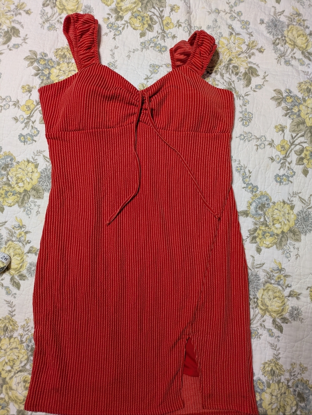 Red Ribbed Tie-Front Tank Dress